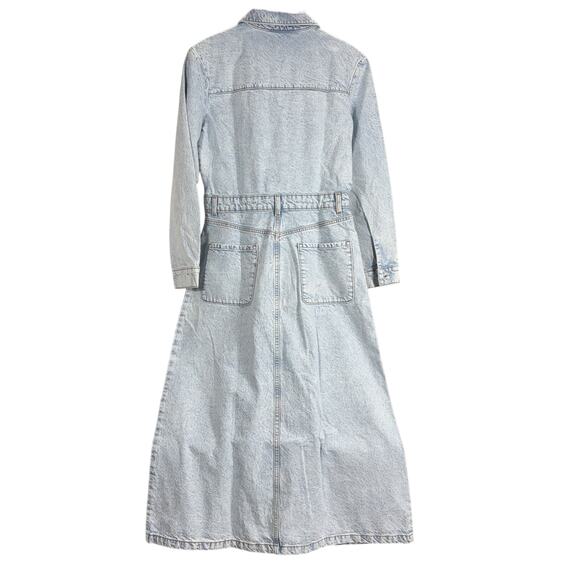 ZARA Denim Maxi Dress Long Sleeve Acid Wash Organic Cotton Shirtdress Size M - Picture 8 of 12